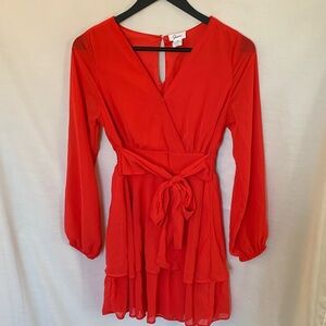Japna Vibrant Red Long Sleeve Dress